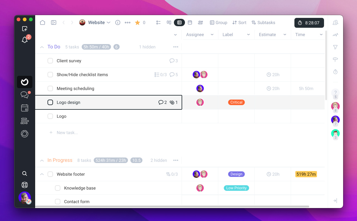 Table view / Grid view in Ora task management