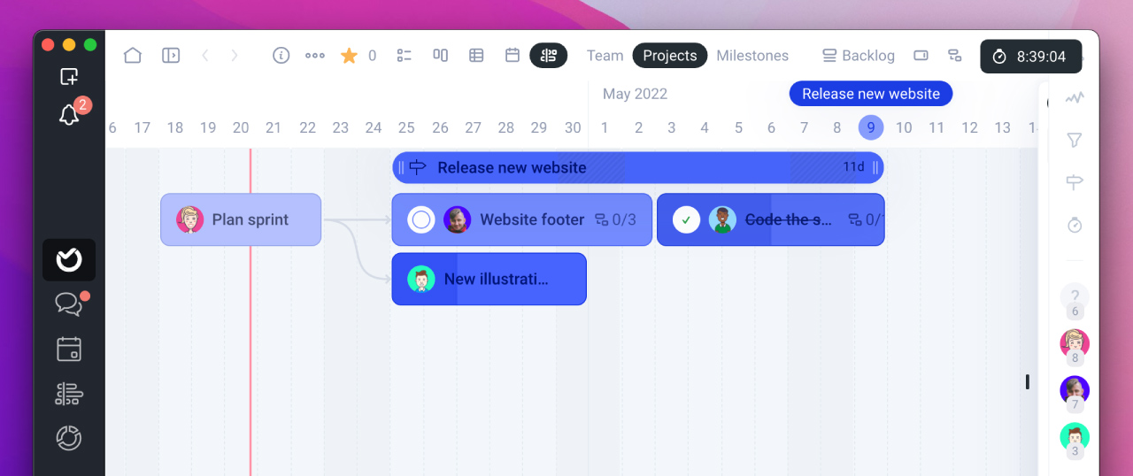 Timeline inside project